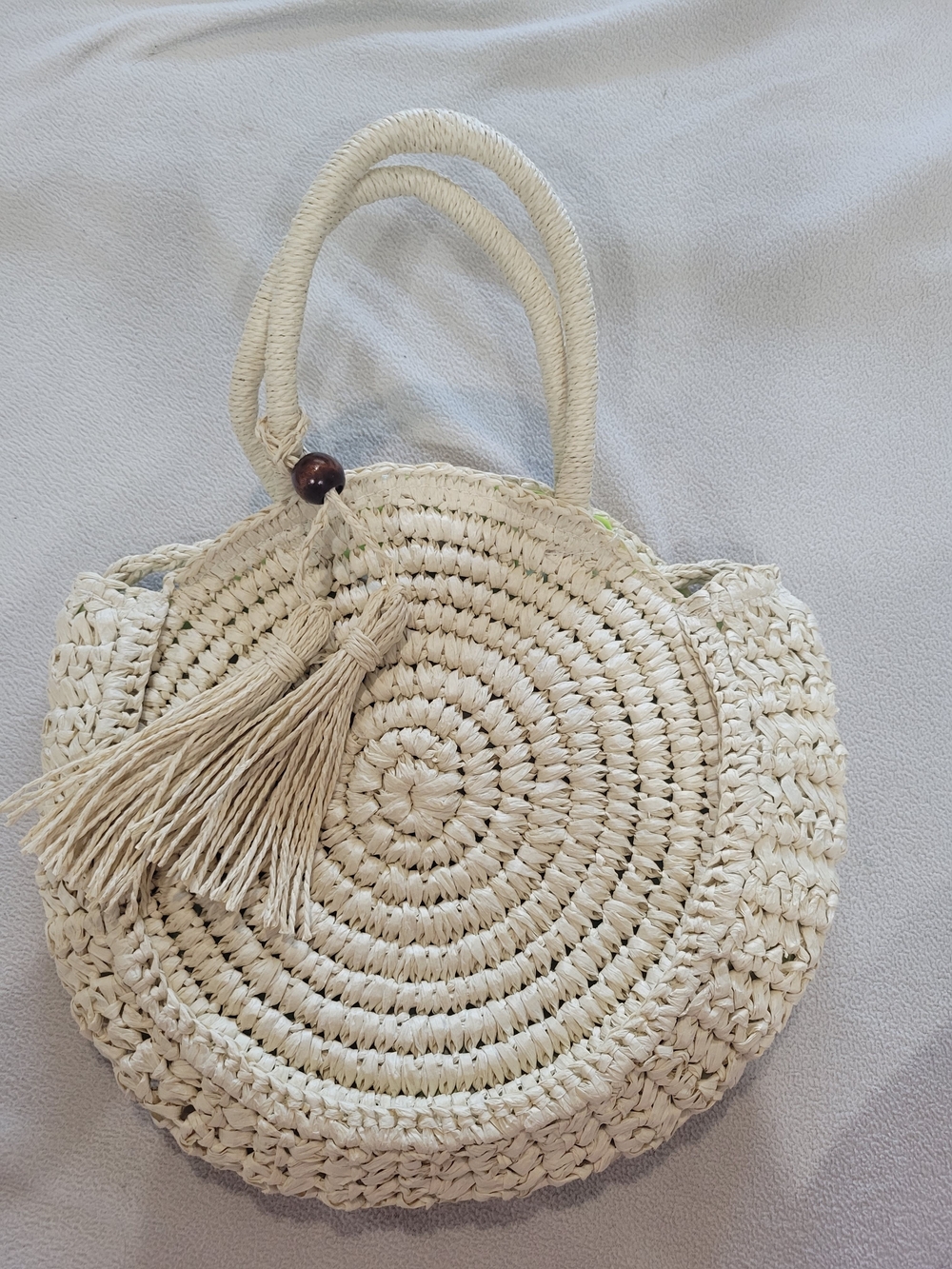 SOLID & STRIPED Woven Round Tote with Tassel NWT